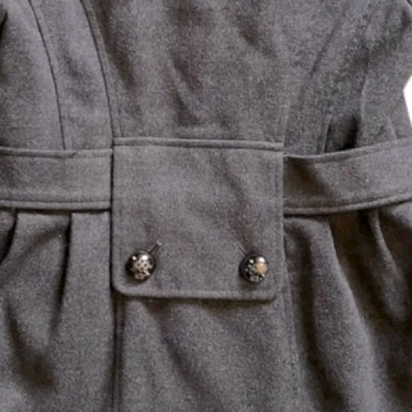 Hydraulic sz XS charcoal gray double breasted faux wool gathered lined Pea Coat - Picture 14 of 16